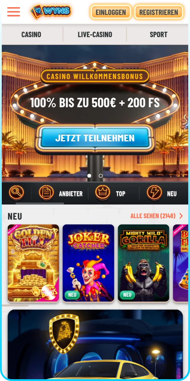 Besuchen Sie die Wyns Online-Casino-App, um zu spielen und zu gewinnen.