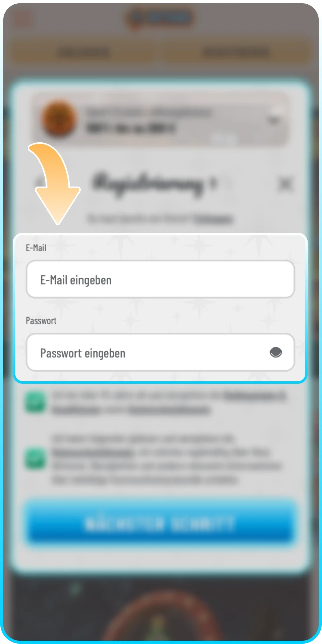 Geben Sie Ihre erforderlichen Daten in der Wyns App ein.