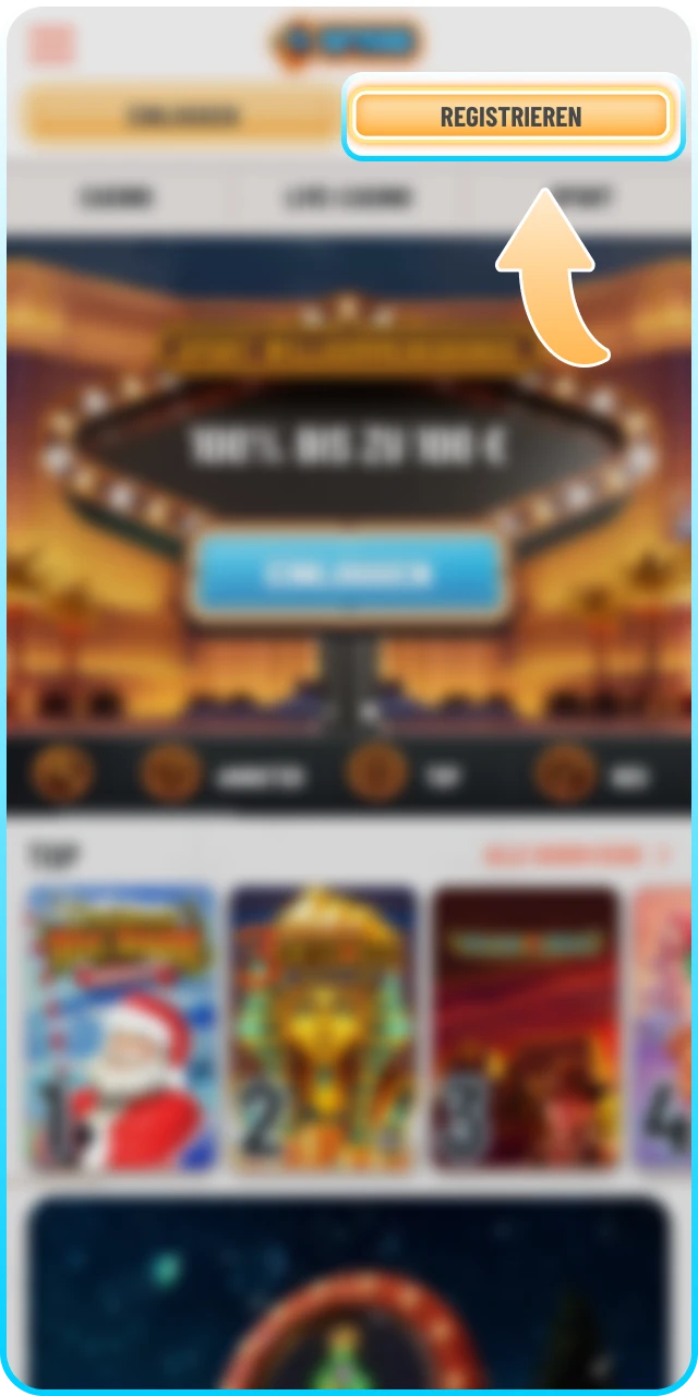 Öffnen Sie das Fenster für die Registrierung in der Wyns App.