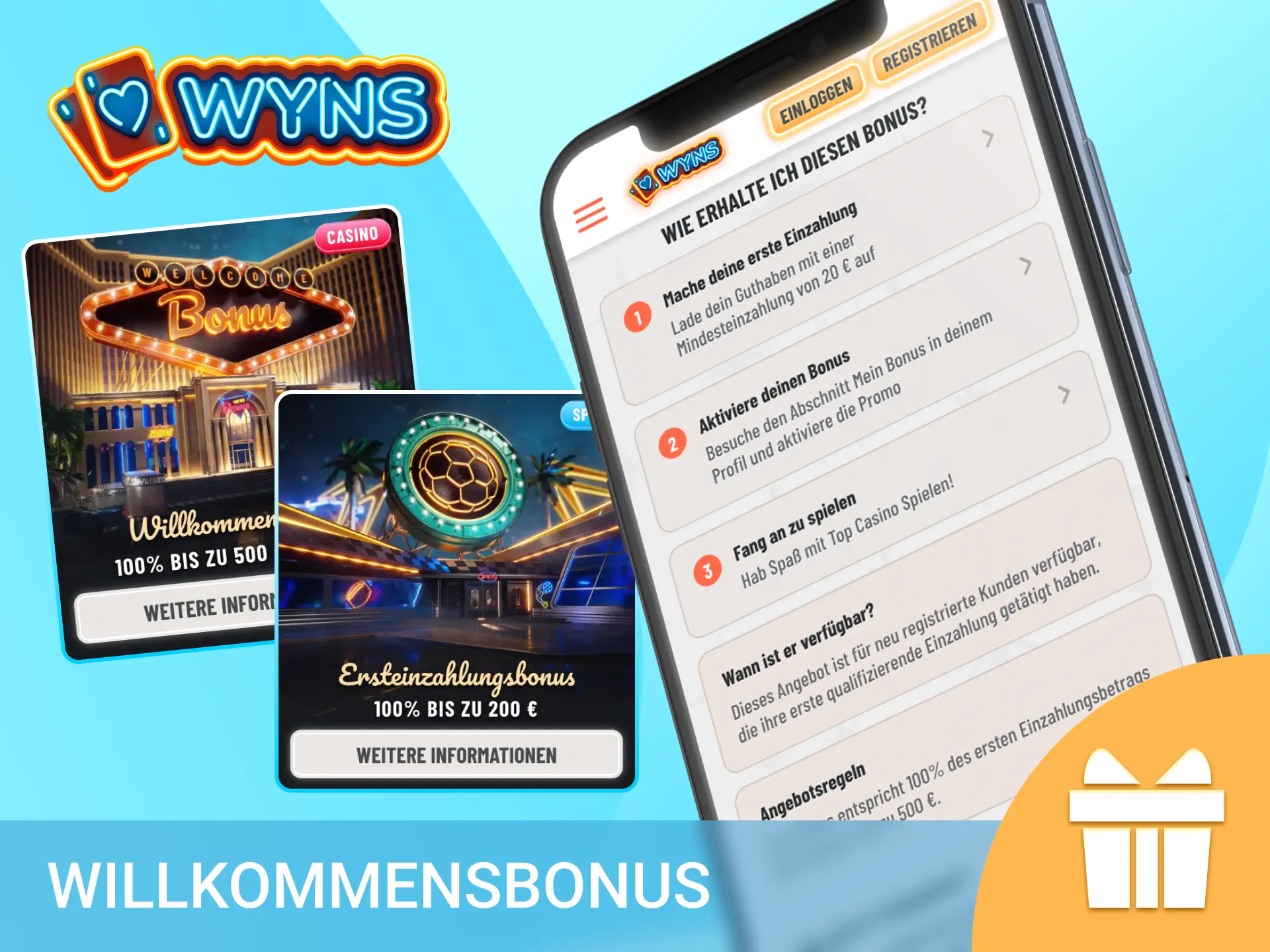 Holen Sie sich den Wyns App Willkommensbonus direkt nach Ihrer Anmeldung.