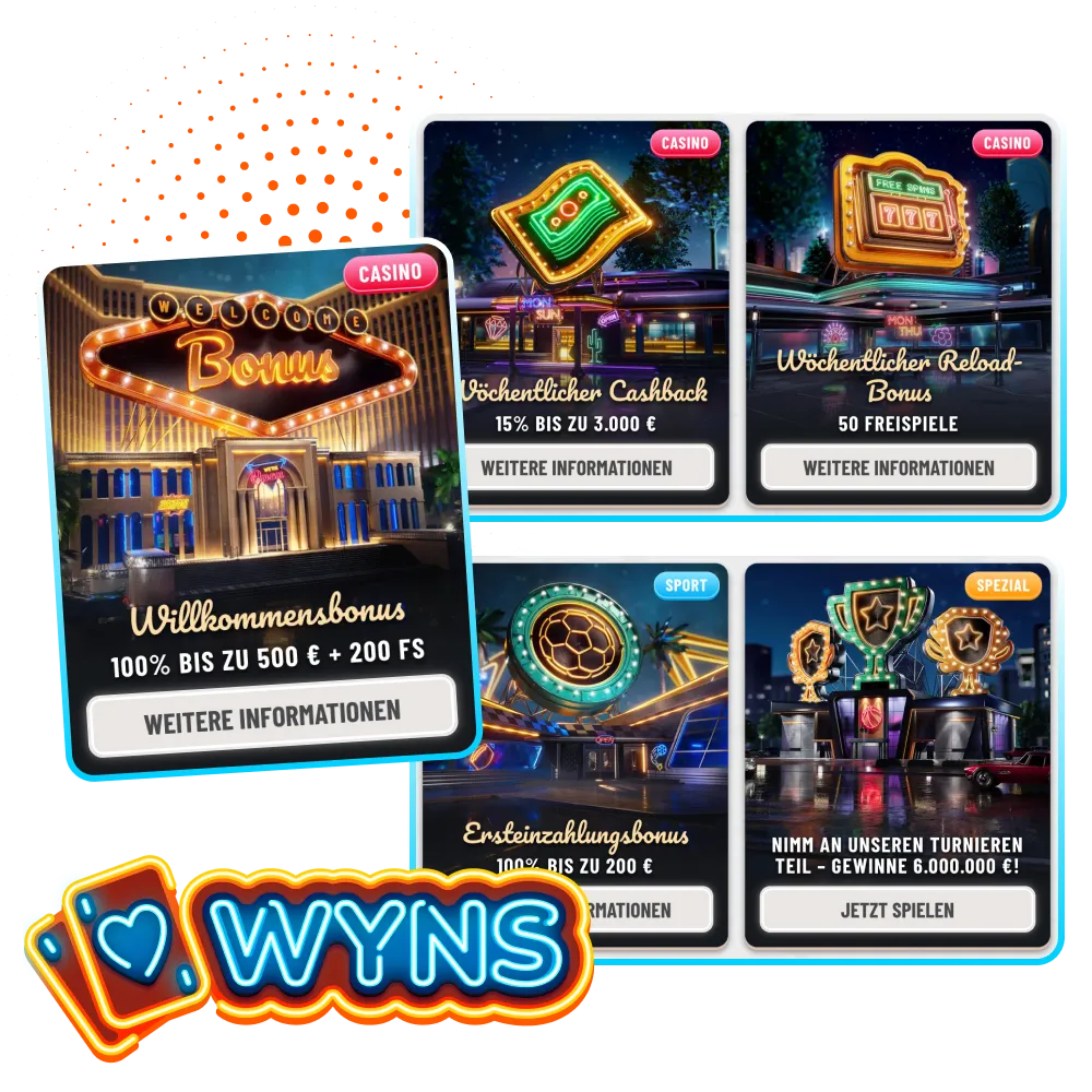 Spieler können Boni nutzen, um ihre Gewinne im Wyns Online-Casino zu erhöhen.