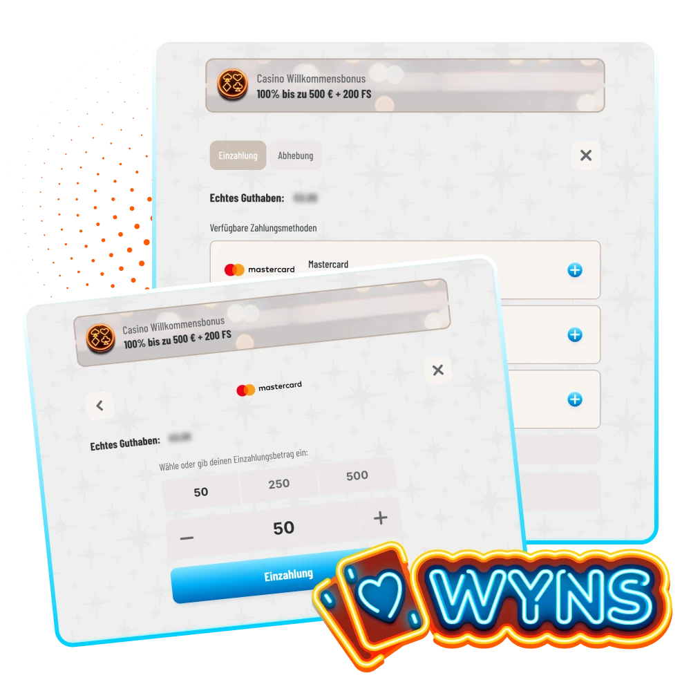 Wählen Sie die beste Einzahlungsmethode im Wyns Online-Casino.