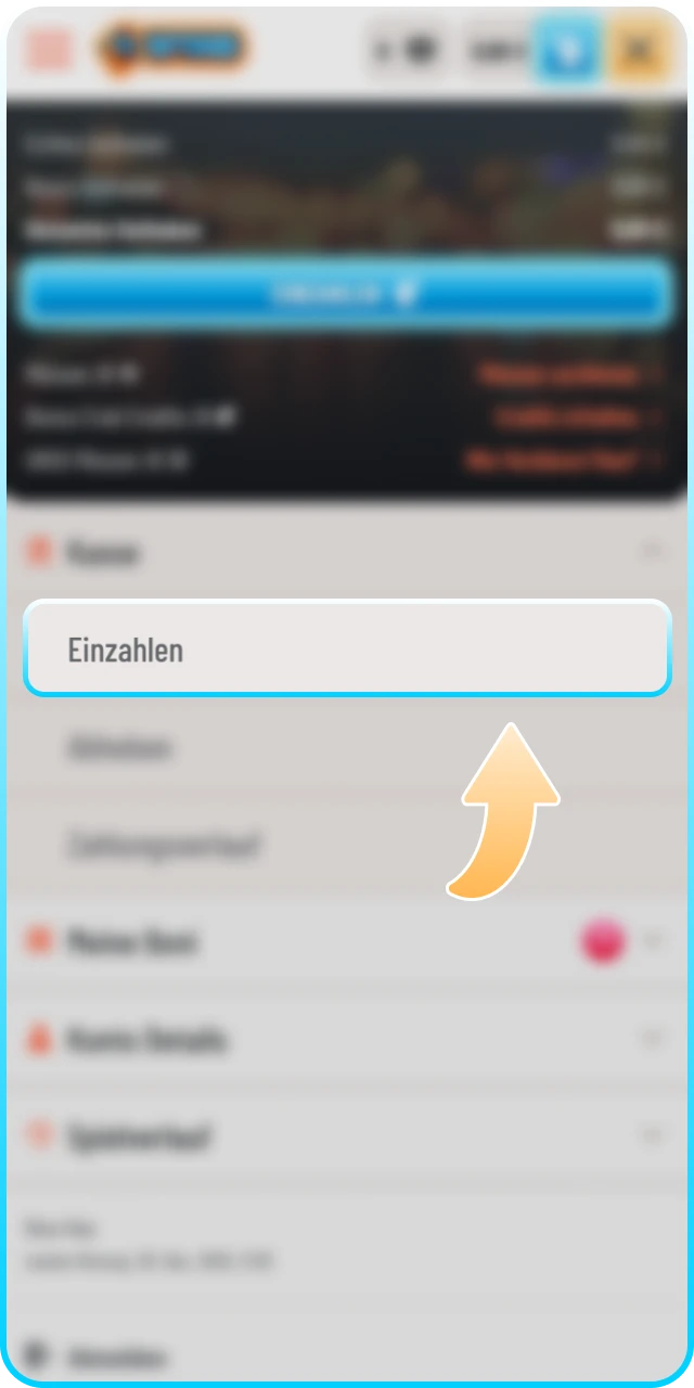 Öffnen Sie den Einzahlungsbereich bei Wyns für Ihre nächste Einzahlung.