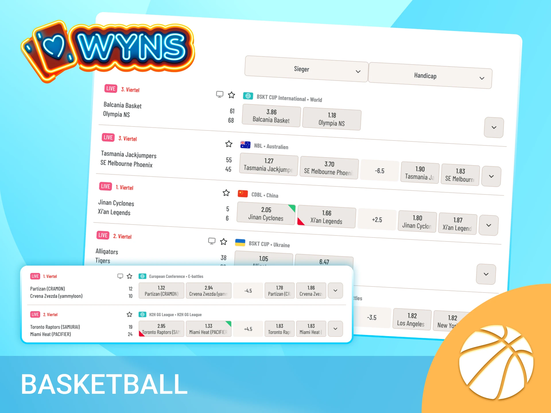 Erlebe packende Basketball Action im Live Casino von Wyns und gewinne mit deinem Team.