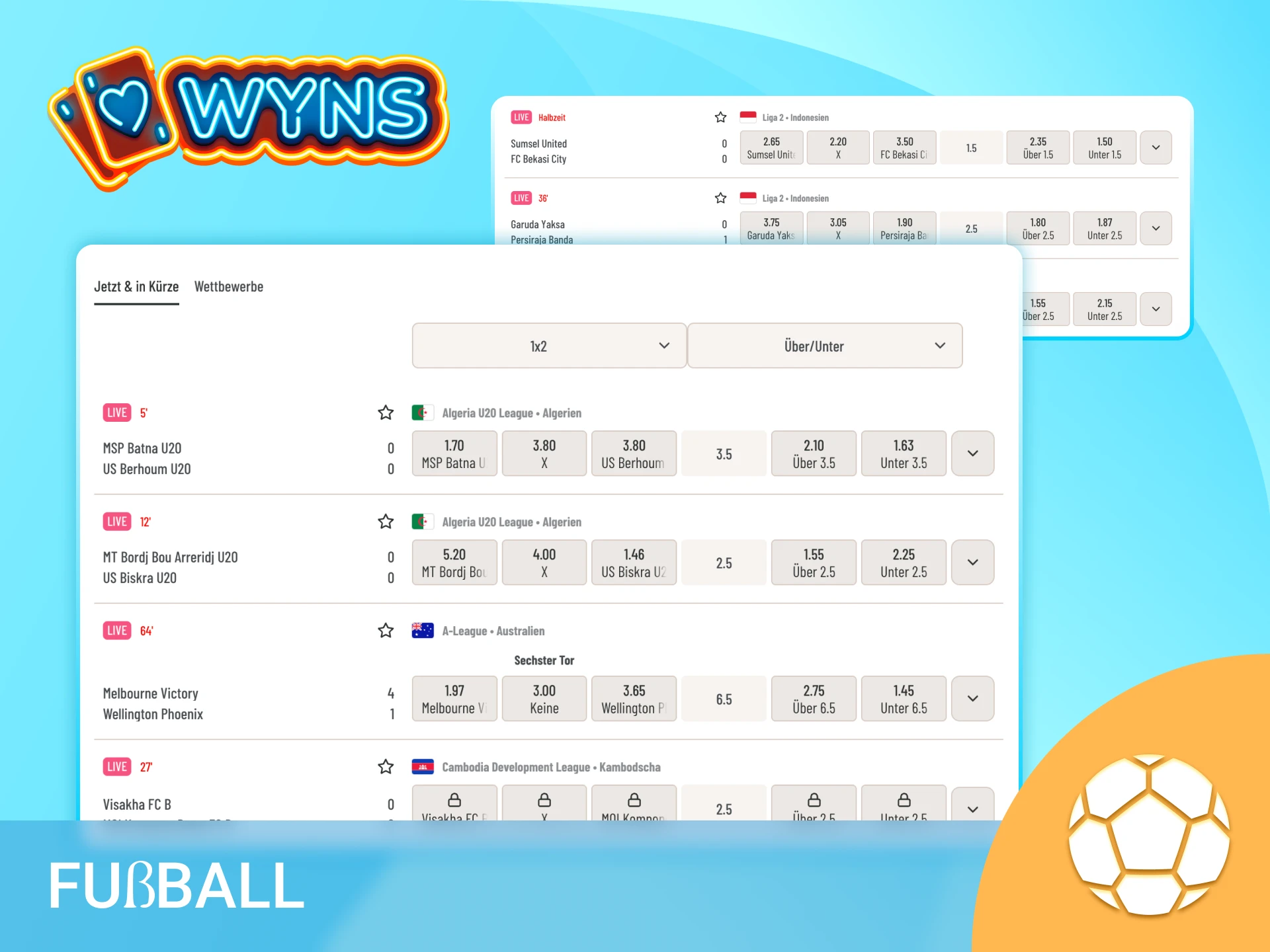 Setze auf Fußball im Live Casino Bereich von Wyns und erlebe pure Spannung.