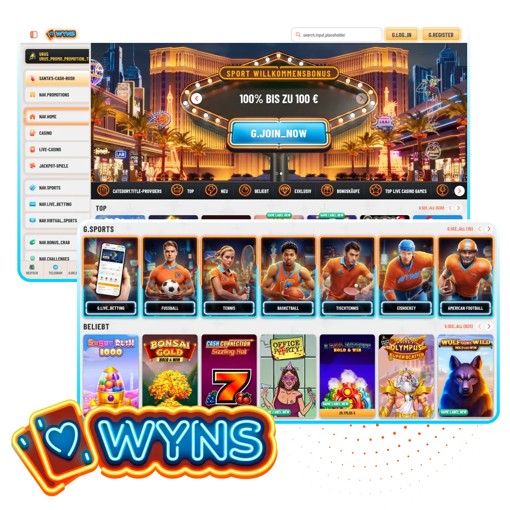 Wählen Sie das beliebte Wyns Casino und platzieren Sie Ihre Wetten auf Sport- und Casinospiele.
