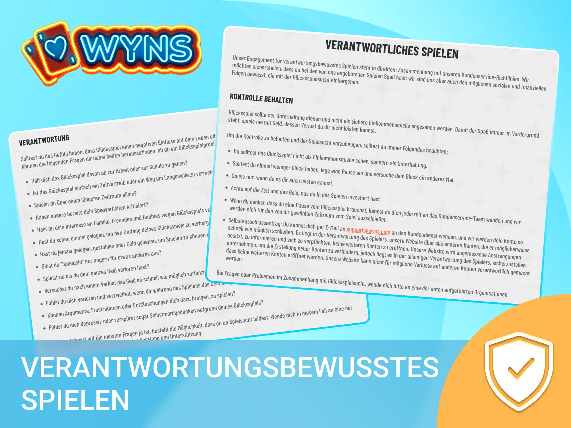 Setze auf verantwortungsbewusstes Spielen bei Wyns und behalte stets die volle Kontrolle.