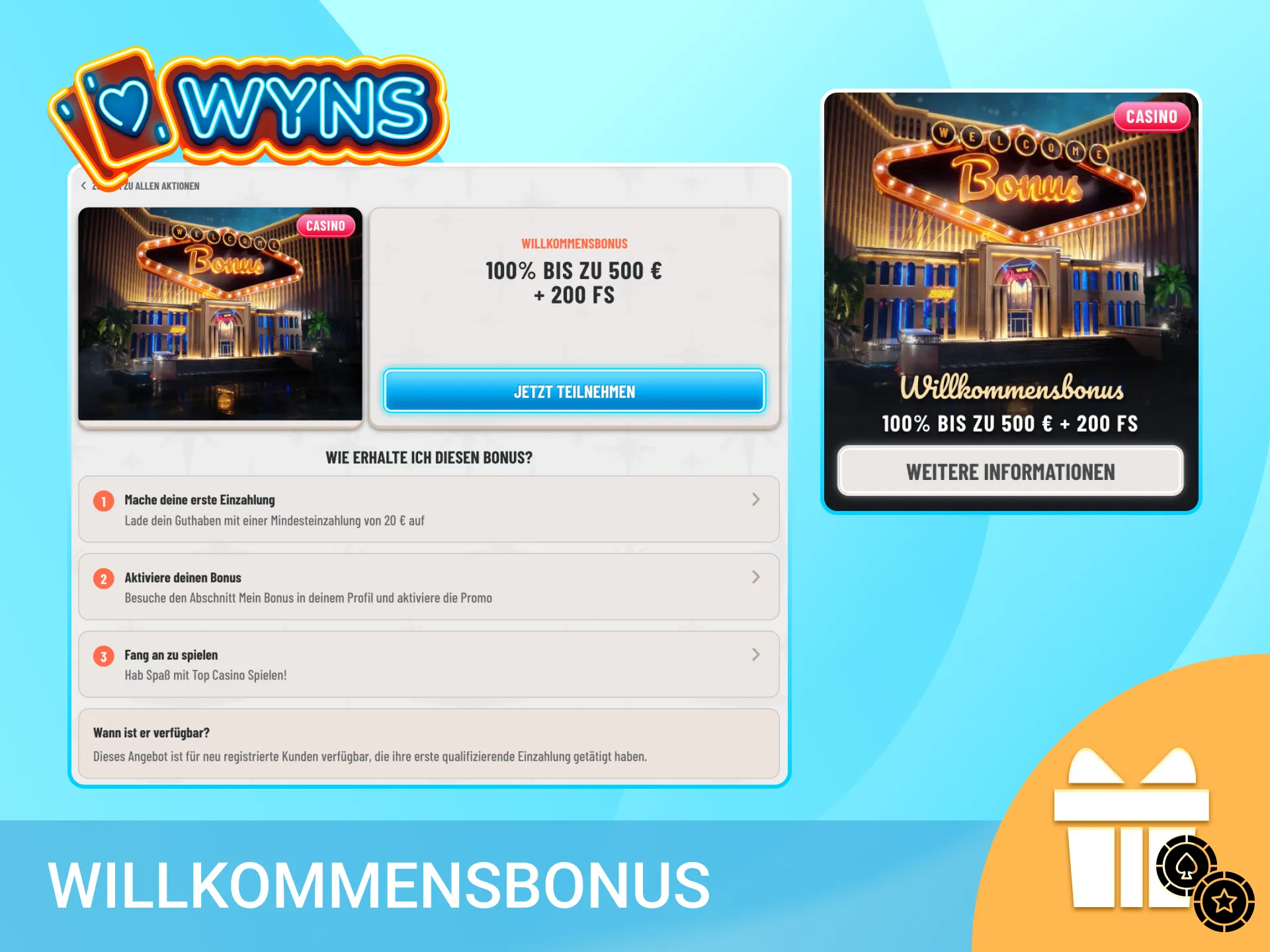 Sichere dir den lukrativen Willkommensbonus in der Wyns App und erhöhe deine Gewinnchancen.