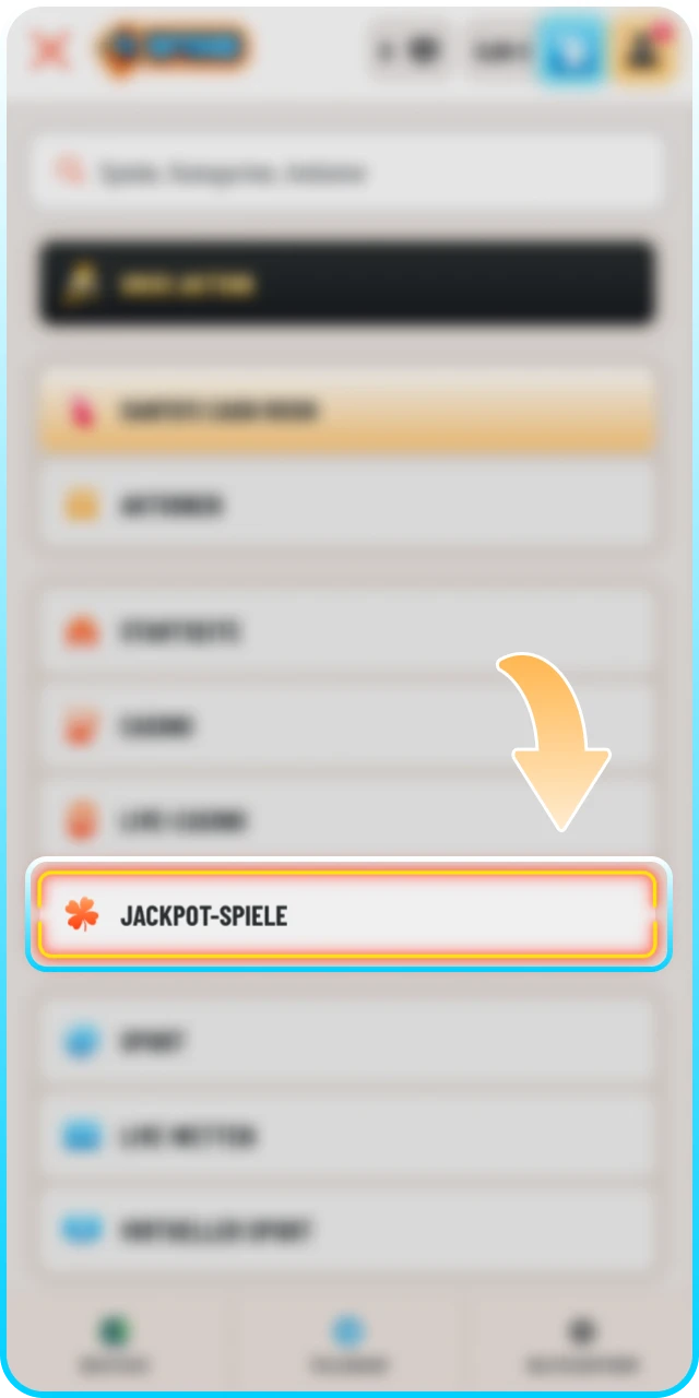 Öffnen Sie den Jackpot-Bereich bei Wyns und wählen Sie Ihren Favoriten.