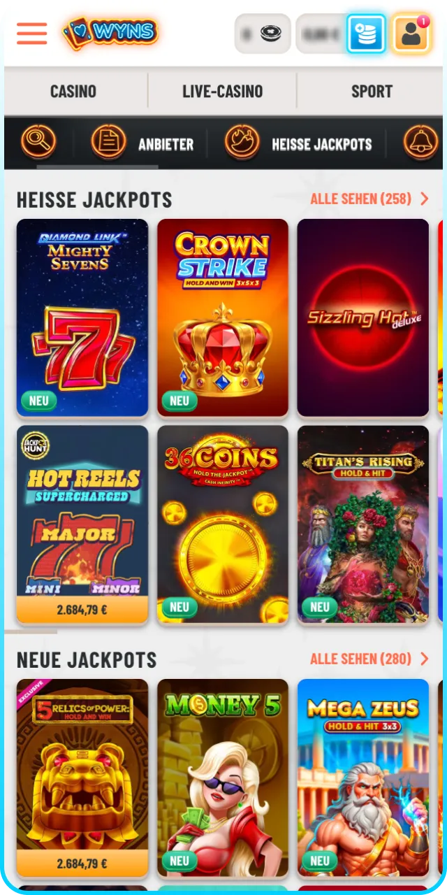 Starten Sie das Spielen bei Wyns und gewinnen Sie den Jackpot.