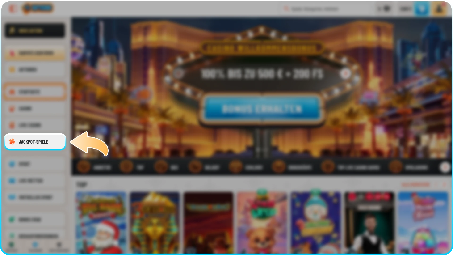 Öffnen Sie die Jackpot-Kategorie bei Wyns und entdecken Sie große Gewinne.