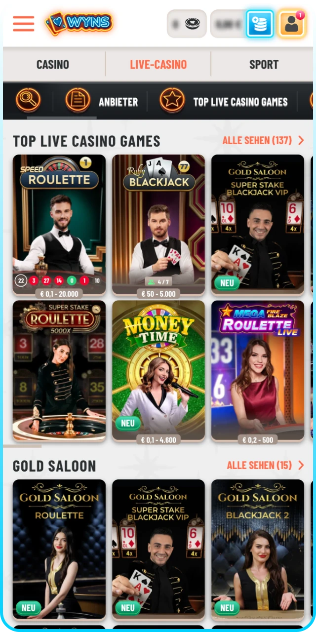 Treten Sie einem Spiel bei Wyns bei und platzieren Sie Ihre Einsätze.