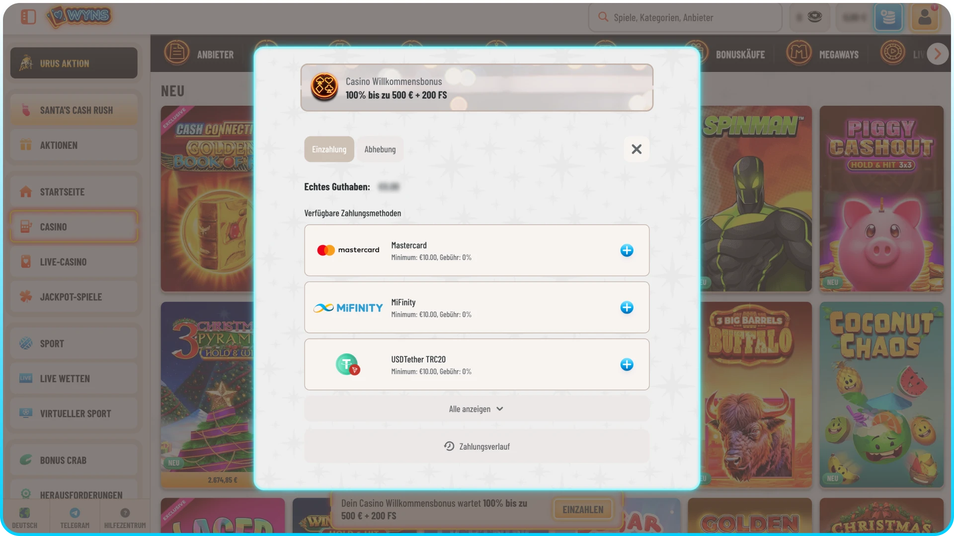 Nehmen Sie eine Einzahlung vor und spielen Sie im Wyns Live Casino.