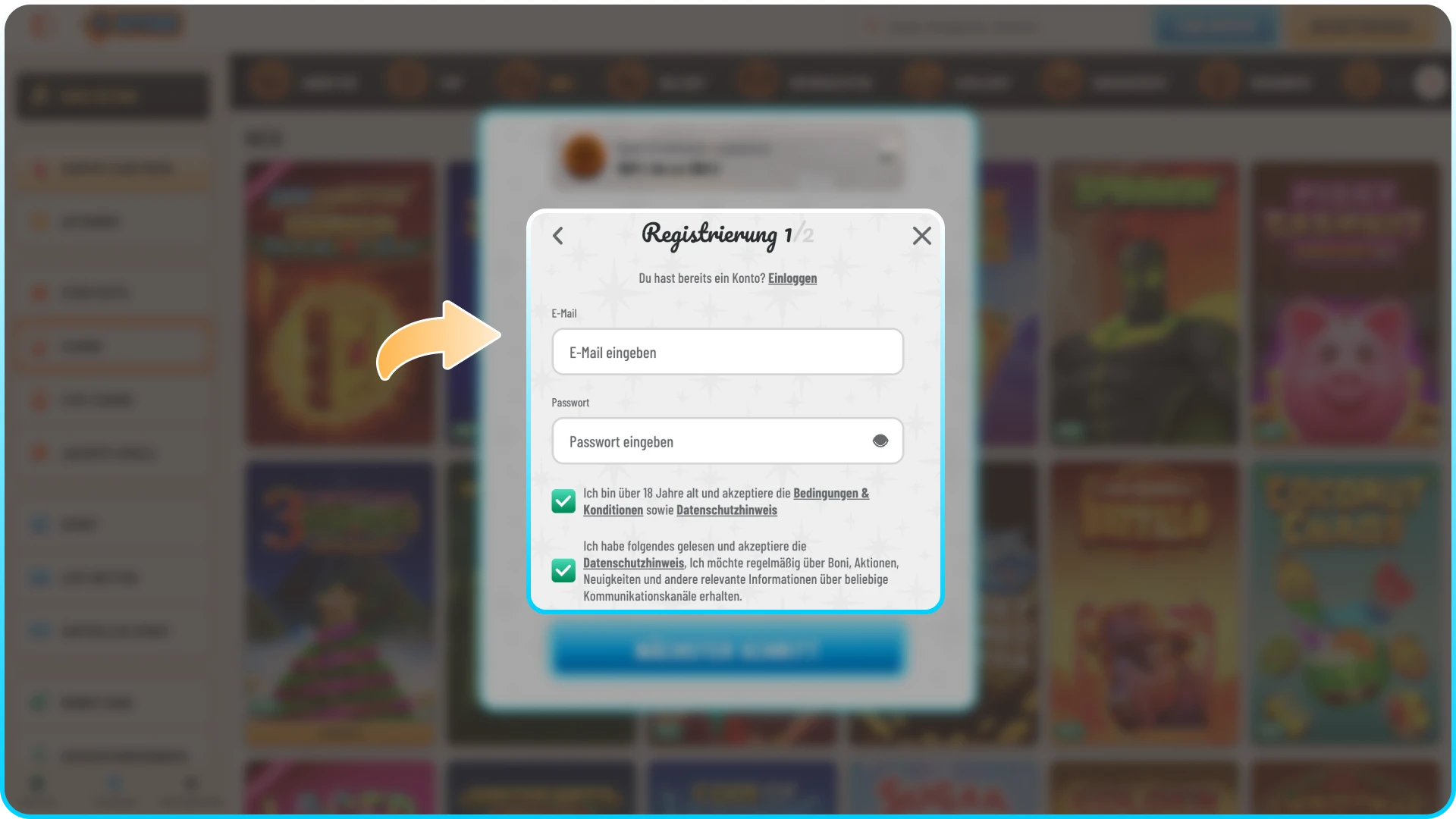 Füllen Sie das Registrierungsformular aus und werden Sie Teil von Wyns.