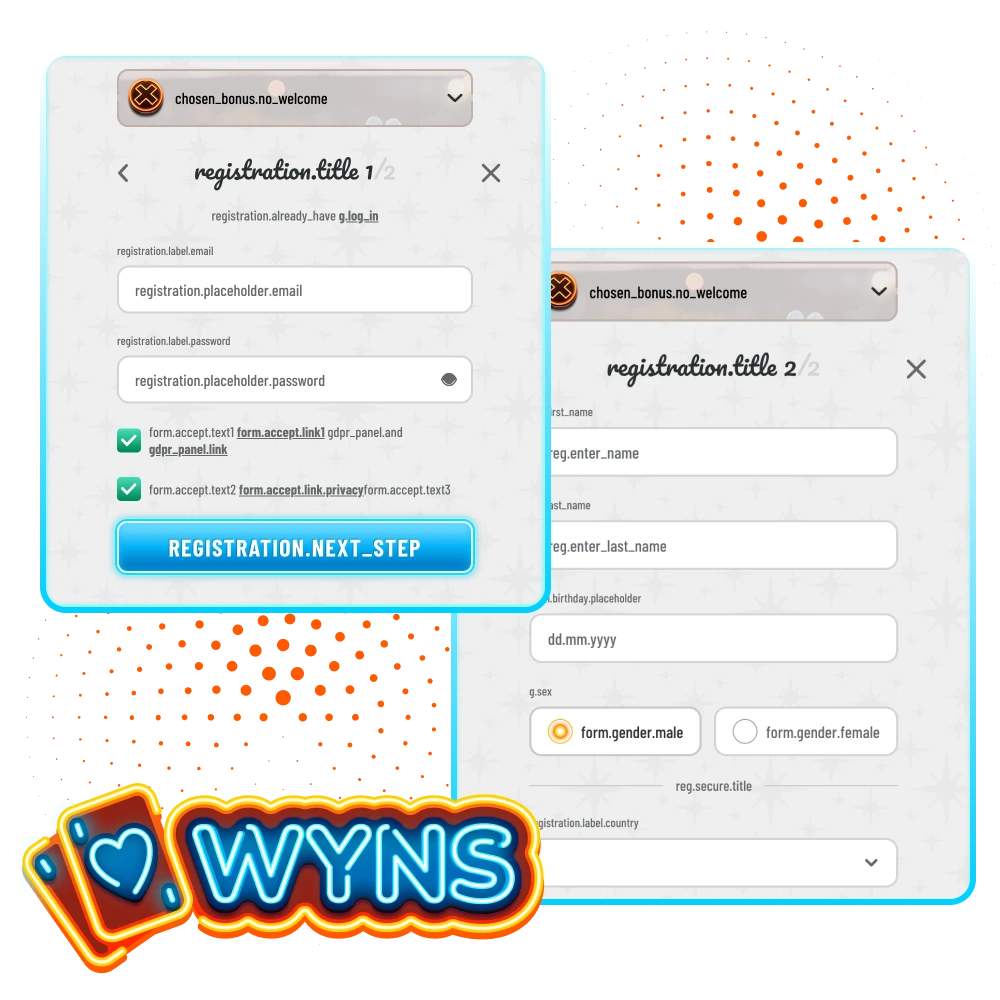Registrieren Sie sich im Wyns Online Casino mit Ihrer E-Mail-Adresse.