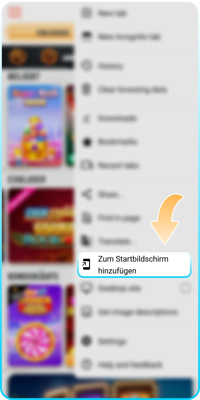 Fügen Sie die Wyns Verknüpfung zum Startbildschirm hinzu und spielen Slots.