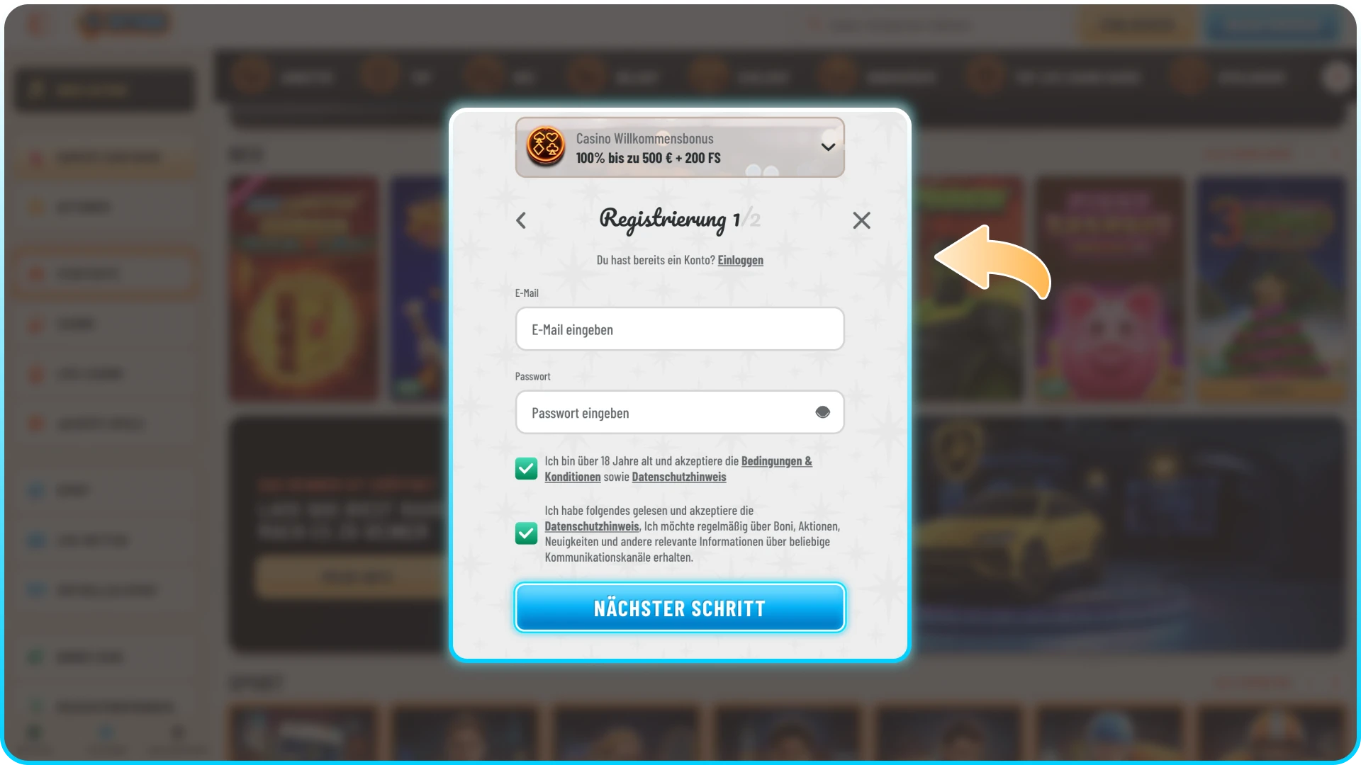 Erstellen Sie ein Konto bei Wyns und spielen Sie spannende Slots.