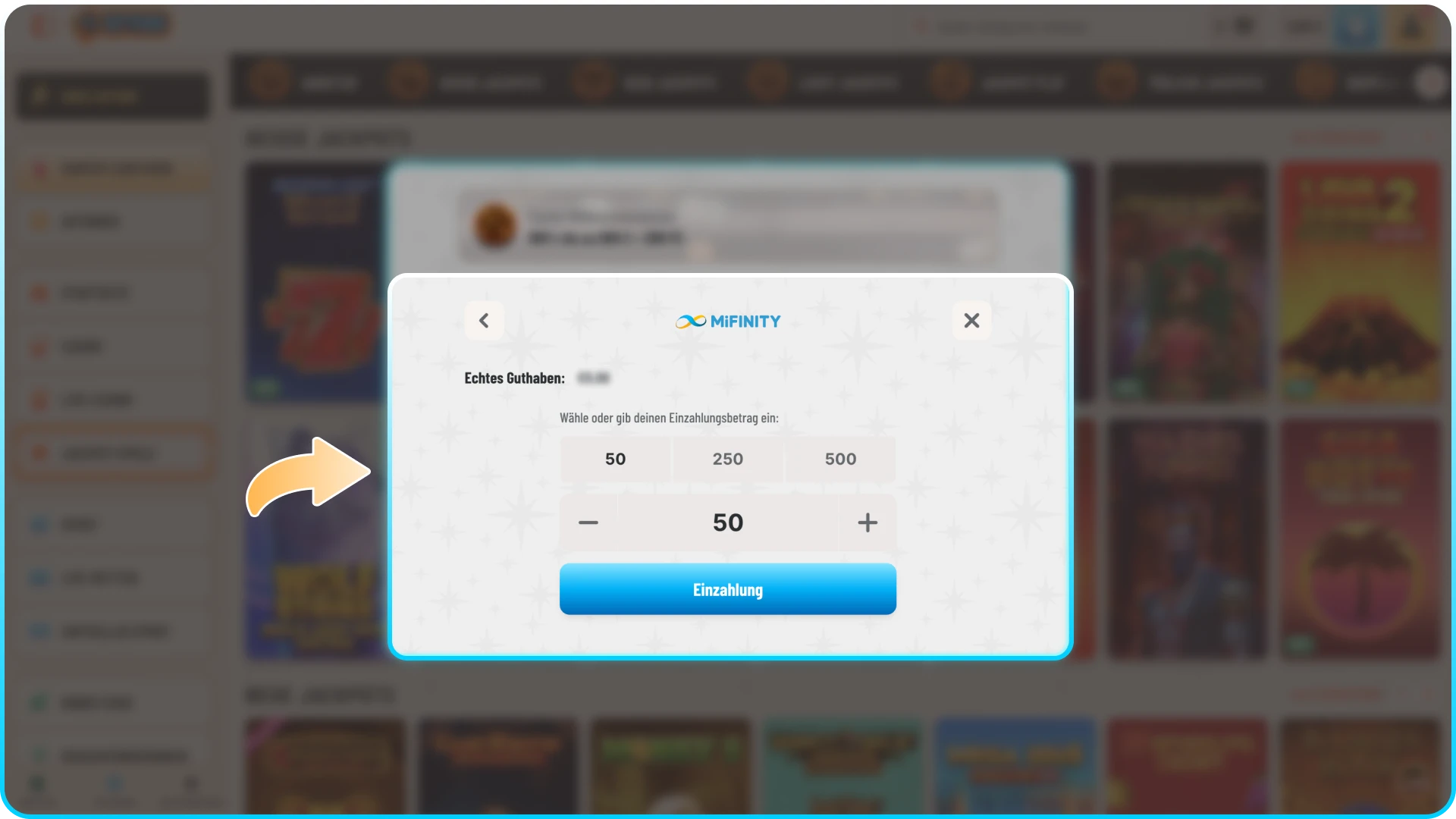 Wählen Sie eine Zahlungsmethode bei Wyns und zahlen Sie für Slots ein.