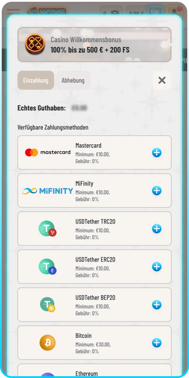 Nehmen Sie Ihre erste Einzahlung vor um bei Wyns Sport zu wetten.