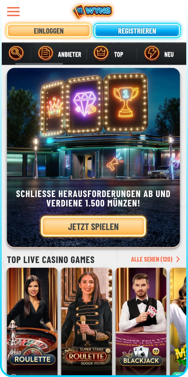 Öffnen Sie Wyns auf Deinem Smartphone und spielen Sie mobile Table Games.