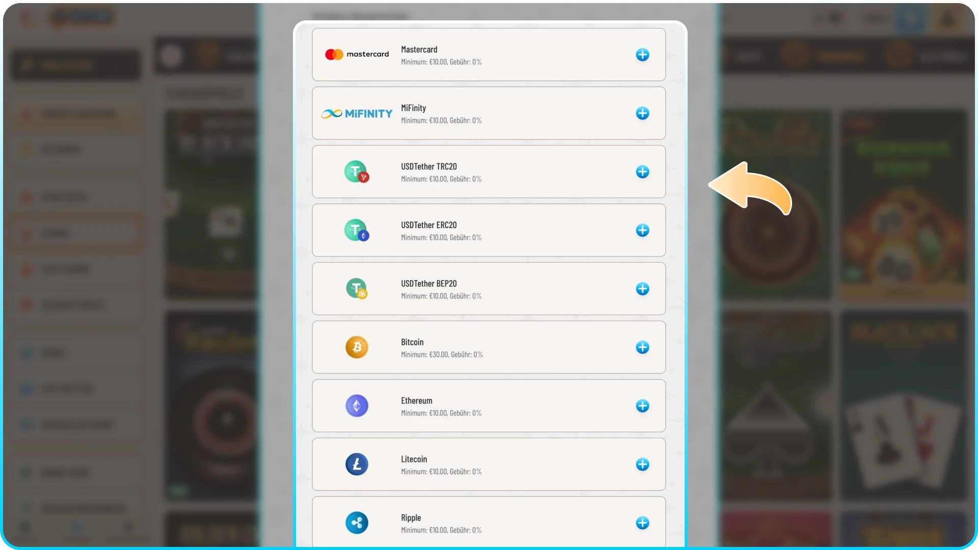 Wählen Sie eine Zahlungsmethode bei Wyns für Ihre Table Games Einzahlung.